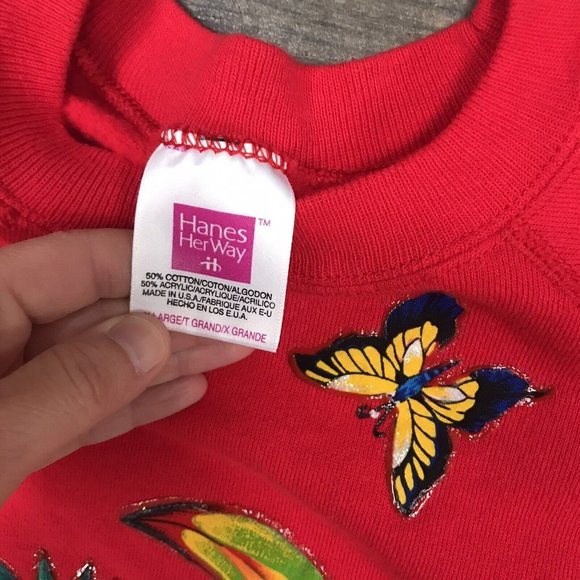 Vintage Hanes Her Way Parrot Birds Sweatshirt Women XL Nature Crewneck USA Made - Picture 5 of 8